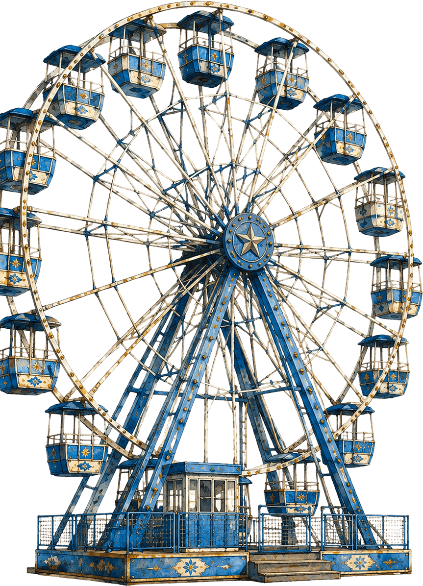 A painted fairground ferris wheel